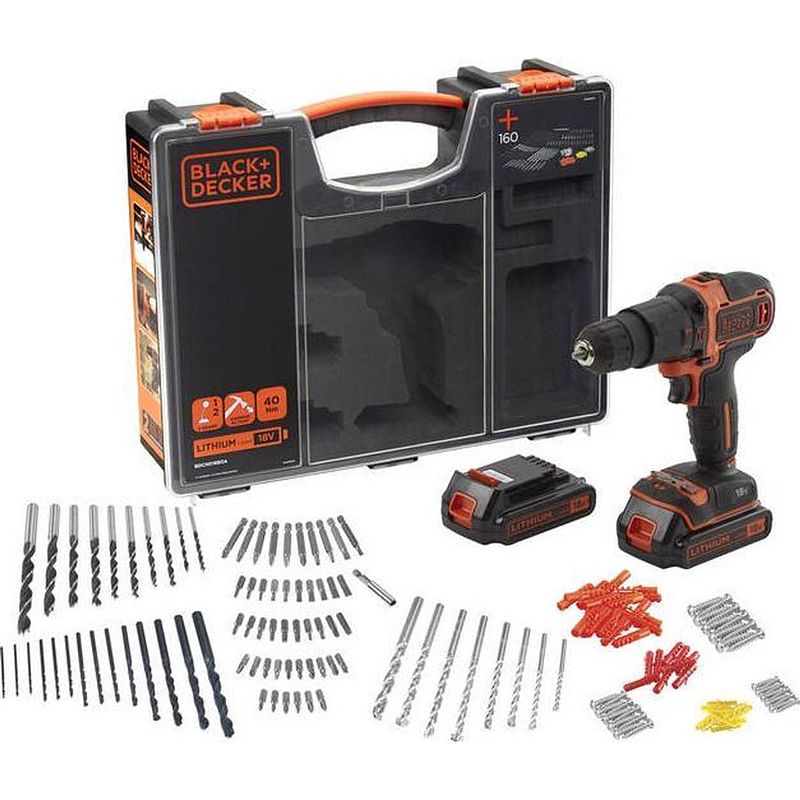 Foto van Black+decker bdchd18boa-qw schroef- en klopboormachine - 18v - incl. 2 accu's en lader