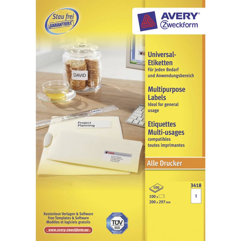 Foto van Etiket avery ilk 210x297mm 100 vel 1 etiket per vel wit