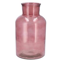 Foto van Dk design bloemenvaas melkbus fles - helder glas oudroze - d17 x h30 cm - vazen