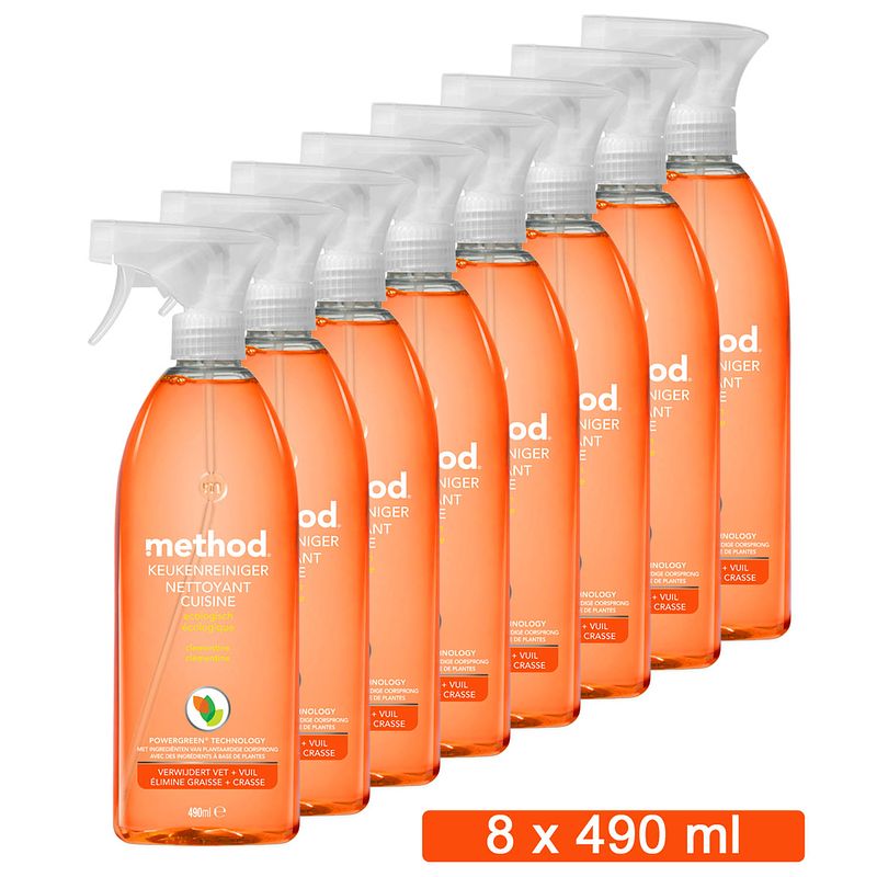 Foto van Method keukenreiniger spray - clementine - voordeelverpakking 8 x 490 ml