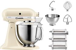 Foto van Kitchenaid 5ksm185pseac amandelwit + pastaroller en -snijderset (3-delig)