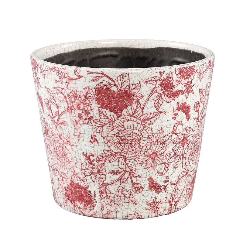 Foto van Ptmd rozy red terracotta pot round flower print xl