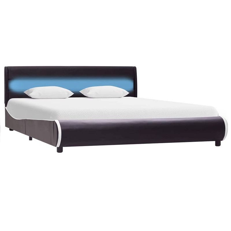 Foto van The living store bedframe - kunstleren bekleding - 217 x 146 x 69 cm - led-strip - zwart