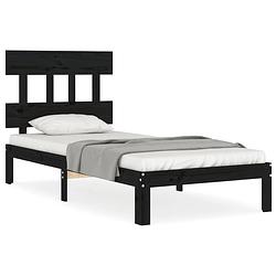 Foto van The living store bedframe - massief grenenhout - 203.5 x 103.5 x 81 cm - zwarte kleur