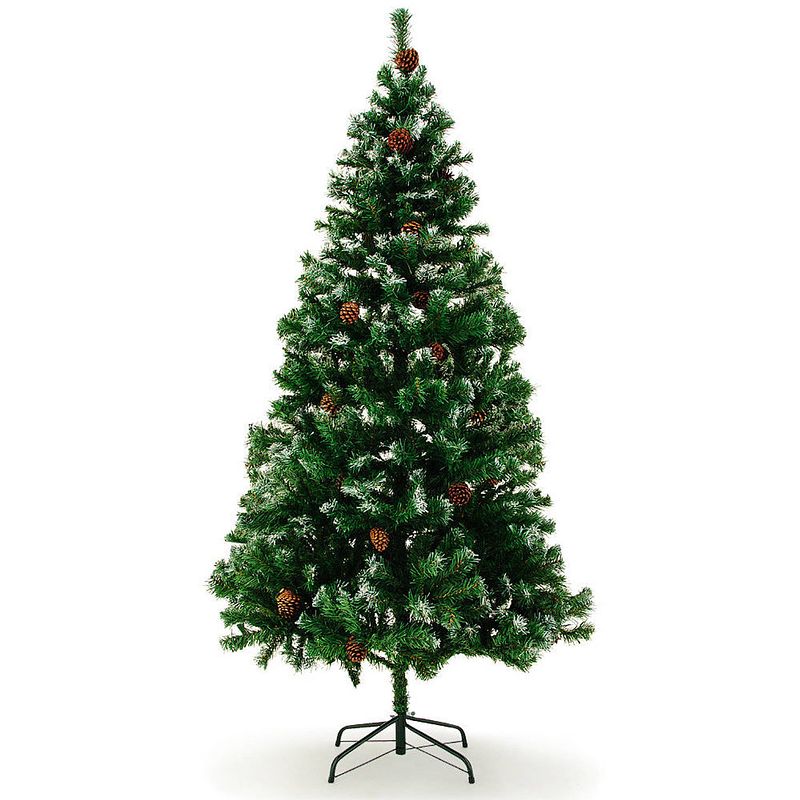 Foto van Kunstkerstboom, kerstboom, 180cm, met dennenappels en besneeuwde takken