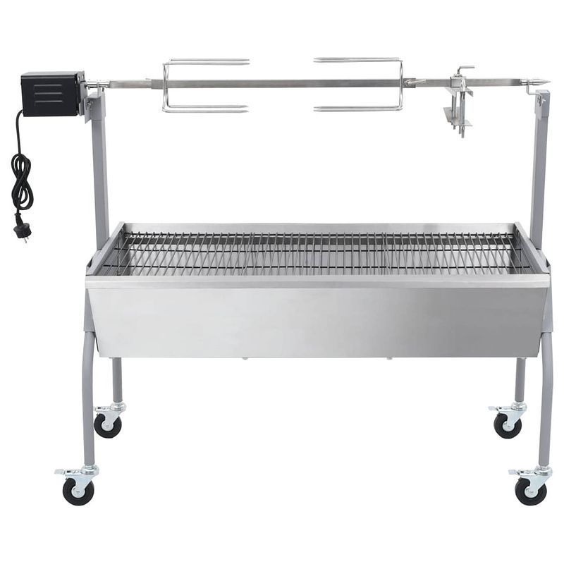 Foto van The living store rotis bbq zilver - 129 x 55 x 100 cm - rvs spit - hoogte verstelbaar