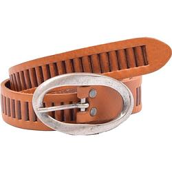 Foto van Kinderriem - riemen - streepjes - mat cognac - 3 cm - unisex - 100% leren - leder - riem maat 55