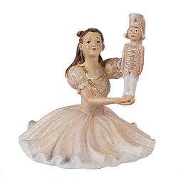 Foto van Clayre & eef beeld ballerina 13 cm roze polyresin kerstdecoratie roze kerstdecoratie