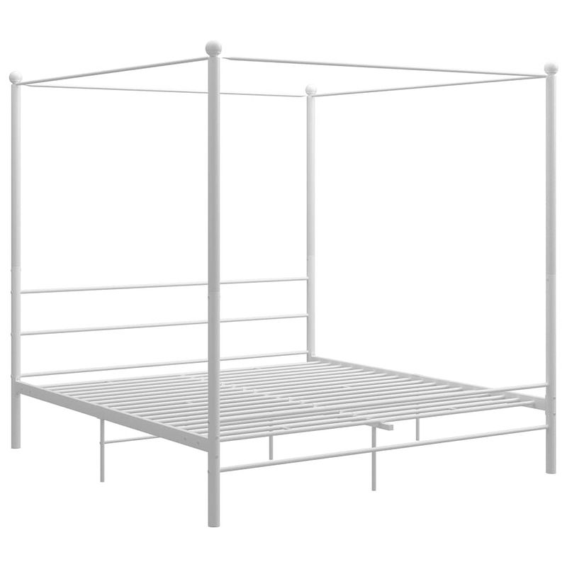 Foto van The living store bedframe - slim ontworpen met bovenframe - gepoedercoat metaal - stevige lattenbodem - wit - 208 x 186