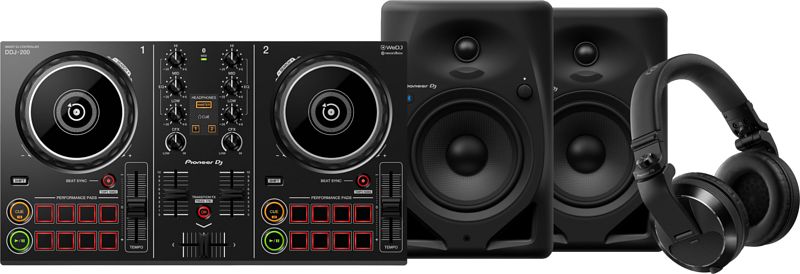 Foto van Pioneer dj ddj-200 + pioneer dj hdj-x7 zwart + pioneer dj dm-50d-bt