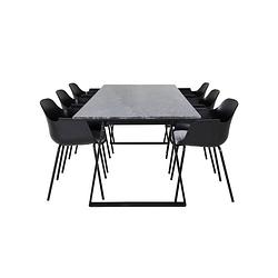 Foto van Estelleblbl eethoek eetkamertafel zwart, marmer en 6 comfort eetkamerstal zwart.