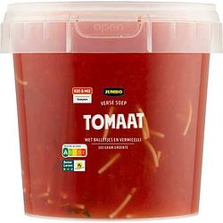 Foto van 2 bekers a 500ml | jumbo verse soep tomaat met balletjes en vermicelli 500g aanbieding bij jumbo