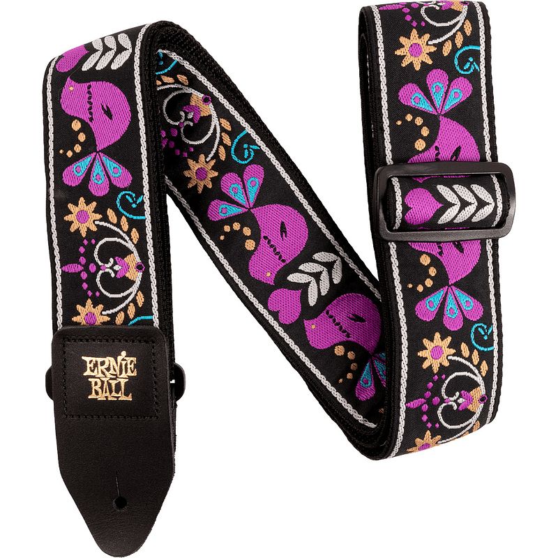 Foto van Ernie ball classic jacquard strap 5331 purple bird lupin gitaarband