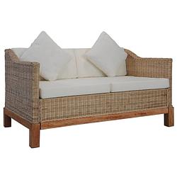 Foto van The living store rattan bankstelset - 2-zits - 3-zits - natuurlijk rattan - massief mangohouten frame - verwijderbare