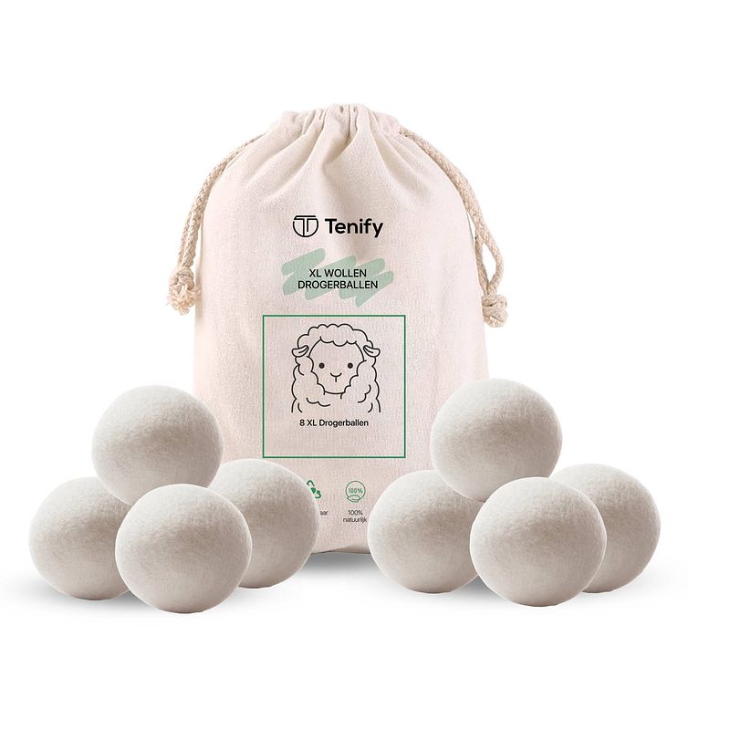 Foto van Tenify 8 xl drogerballen - wasbollen - duurzaam - schaapswol - wasverzachter - herbruikbare droogballen
