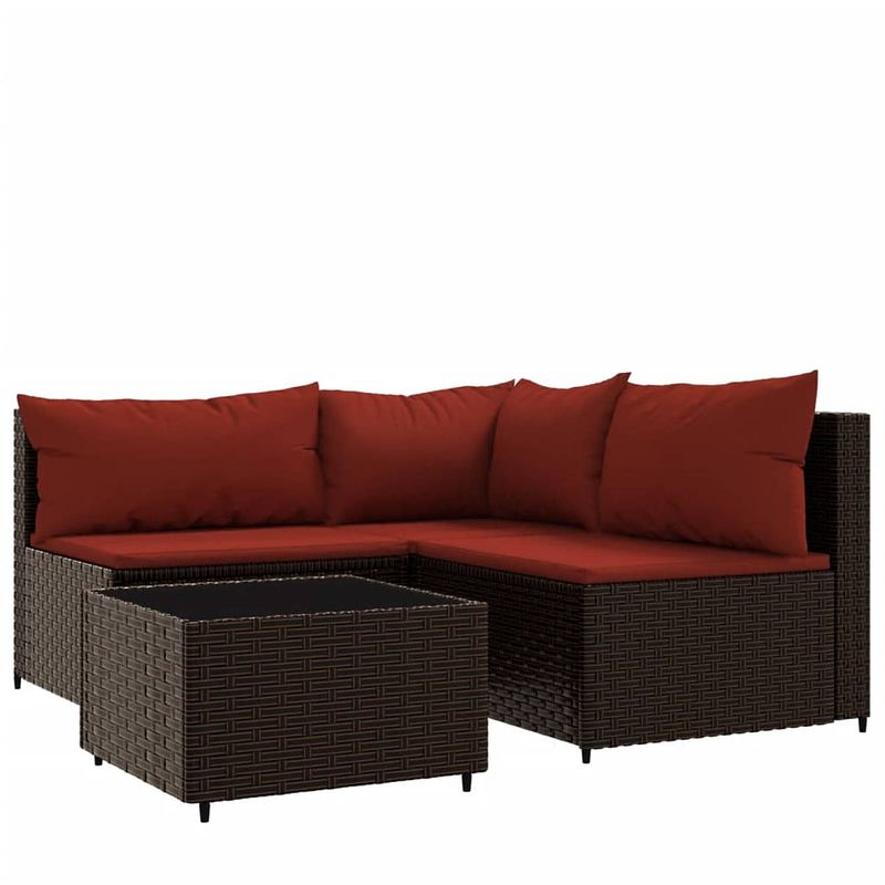 Foto van Vidaxl 4-delige loungeset met kussens poly rattan bruin