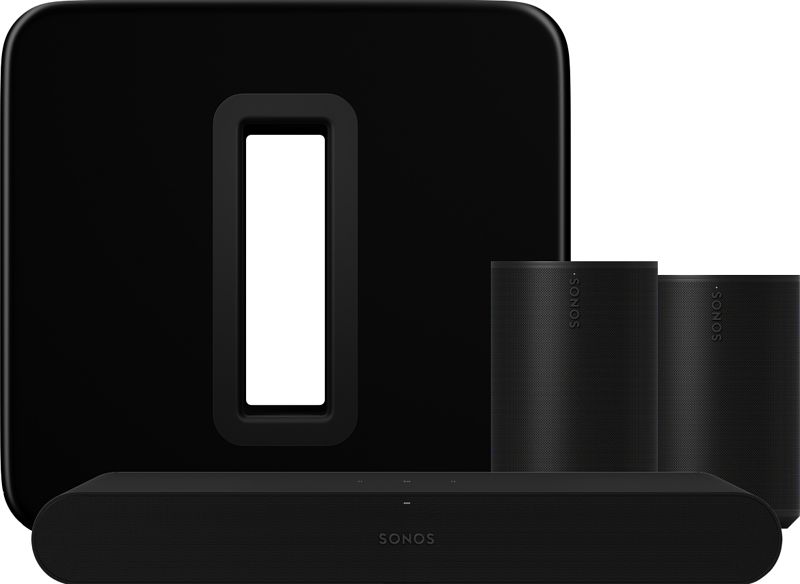 Foto van Sonos ray zwart + 2x era 100 zwart + sub g3 zwart