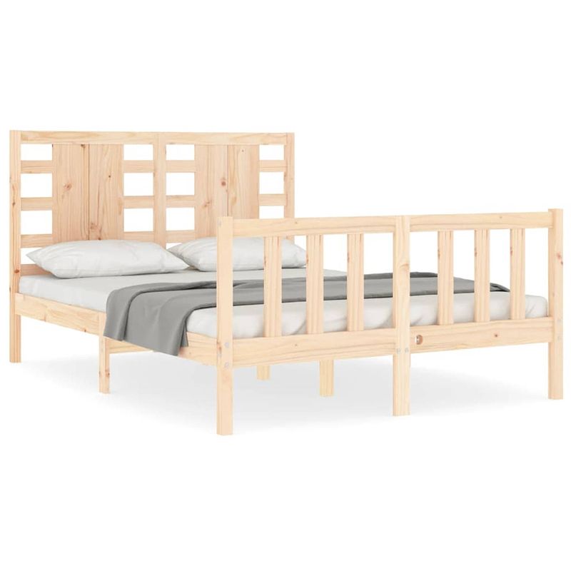 Foto van The living store bedframe massief grenen - 205.5 x 125.5 x 100 cm - multiplex lattenbodem - functioneel hoofd- en