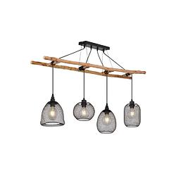 Foto van 4-lichts hanglamp met houten trapframe led hanglamp mat zwart woonkamer eetkamer