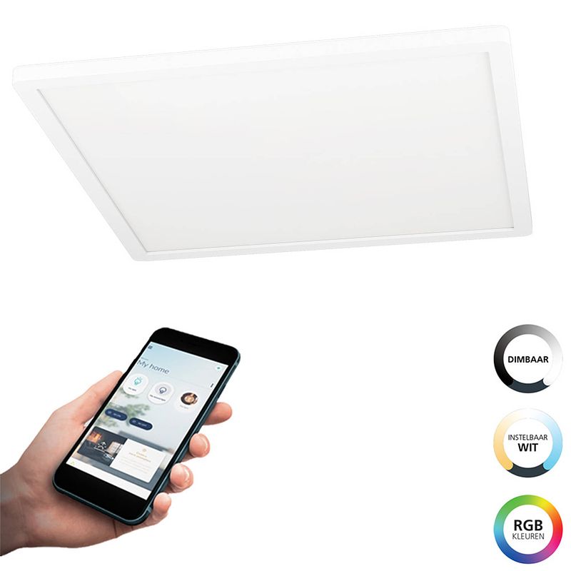 Foto van Eglo connect.z rovito-z smart plafondlamp - 42 cm - wit - instelbaar rgb & wit licht - dimbaar - zigbee