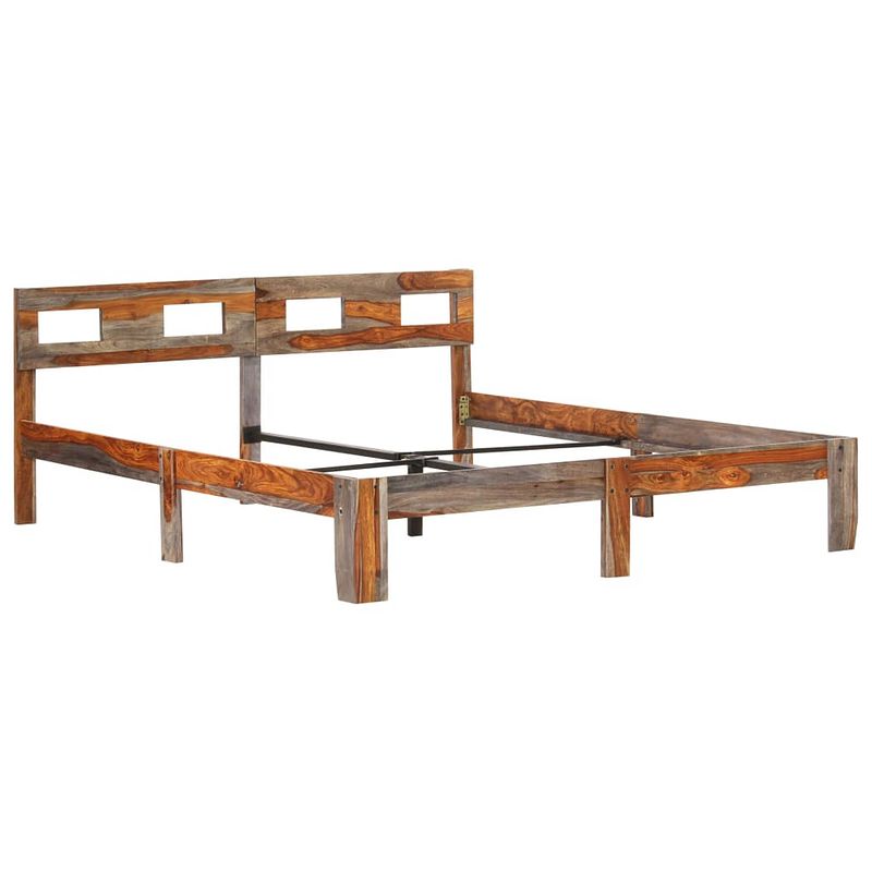 Foto van The living store sheeshamhouten bedframe - grijs - 140 x 200 cm - massief sheeshamhout en staal