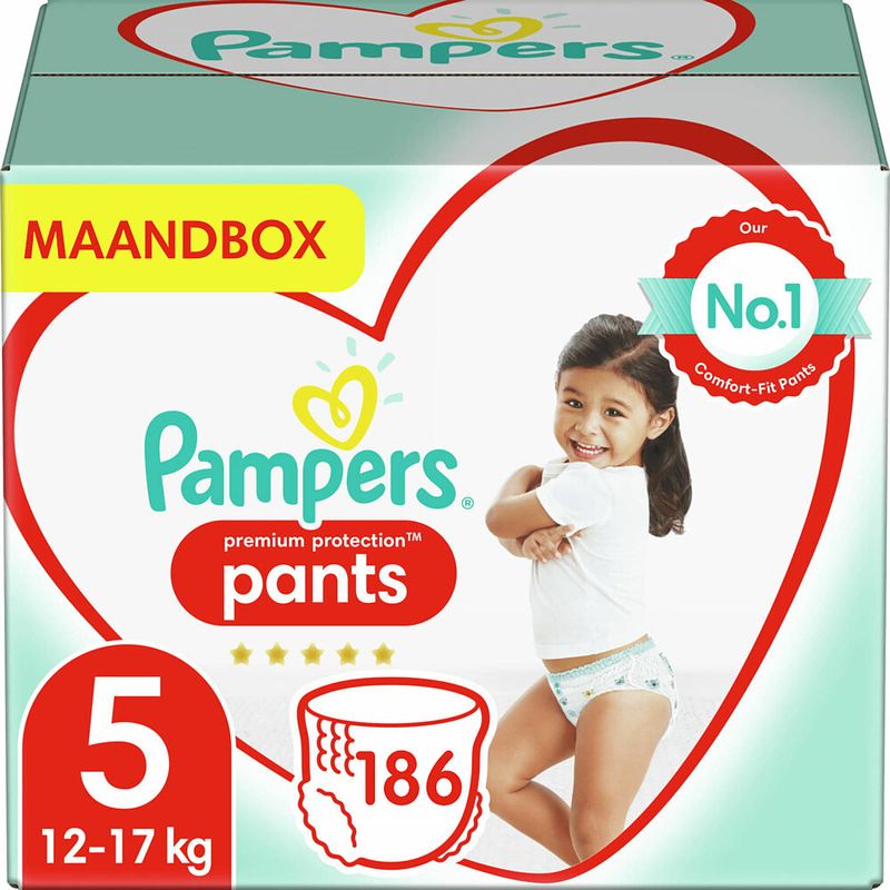 Foto van Pampers - premium protection pants - maat 5 - maandbox - 186 luierbroekjes - voordeel