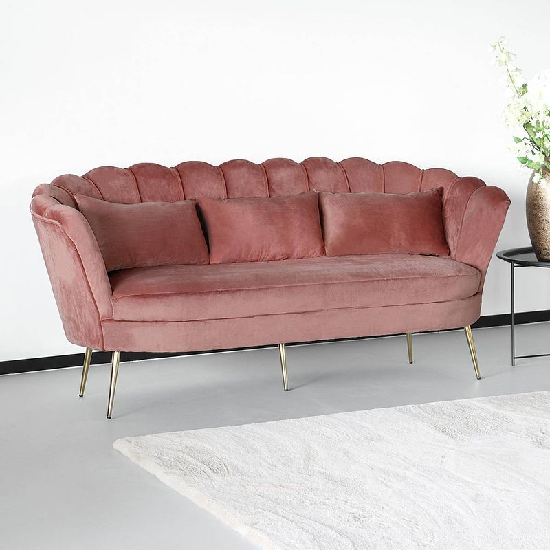 Foto van Zitbank belle 3 zits velvet oud roze 180cm stof bankstel incl. 3 kussens bank