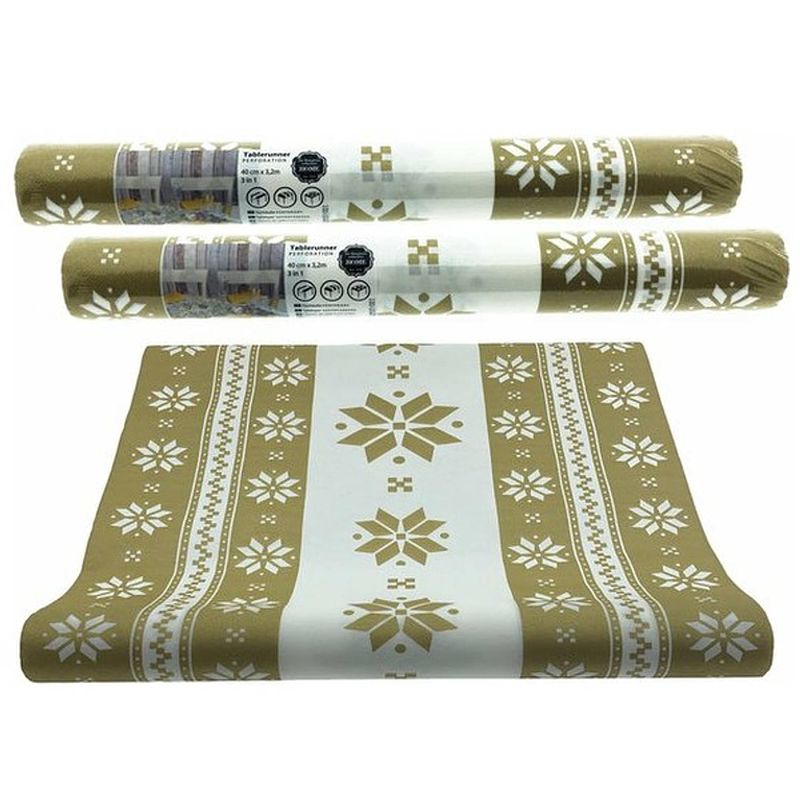 Foto van Kerst 3-in-1 rol tafelloper en placemats - goud - 40 cm x 3,2 meter - 2 stuks