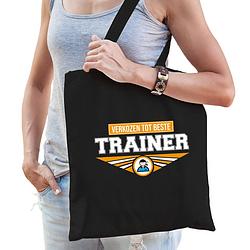 Foto van Verkozen tot beste trainer katoenen tas zwart voor dames - cadeau tasjes - feest boodschappentassen