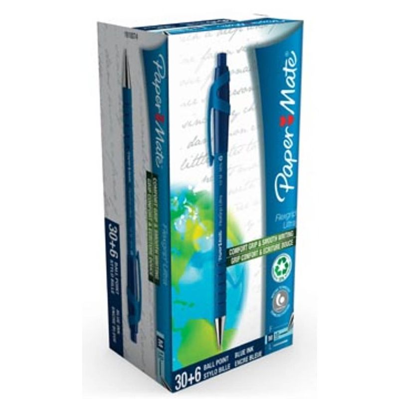 Foto van Paper mate balpen flexgrip ultra rt blauw, doos 30 + 6 stuks gratis