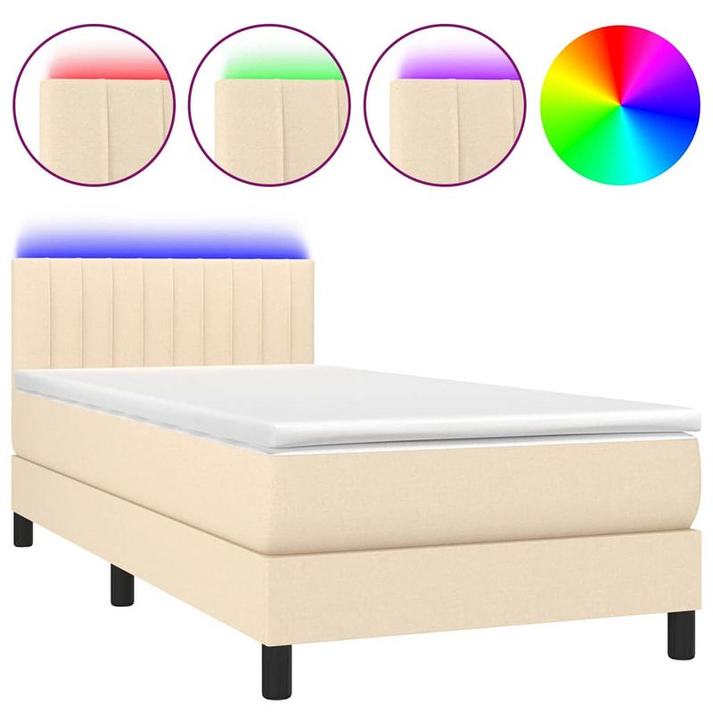 Foto van The living store boxspring bed - crème - 203 x 100 x 78/88 cm - led-verlichting - pocketvering matras - huidvriendelijk