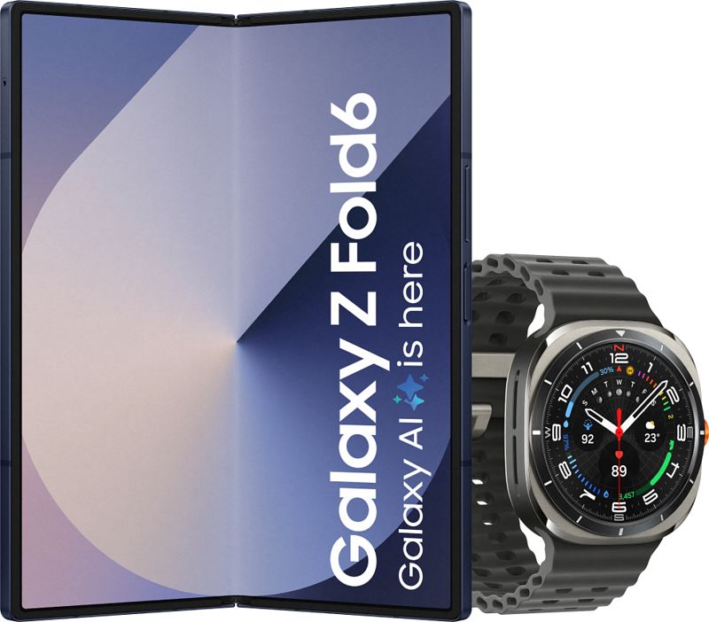 Foto van Samsung galaxy z fold 6 512gb blauw 5g + samsung galaxy watch ultra zilver/zwart 47mm