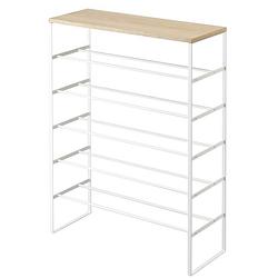 Foto van Yamazaki shoe rack with wood top board - tower - white