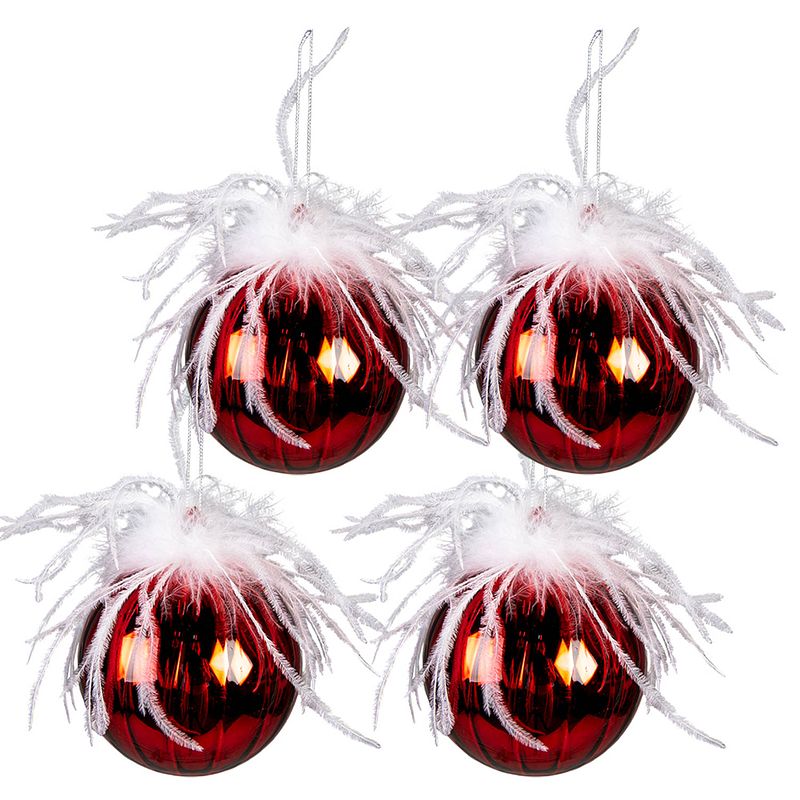 Foto van Clayre & eef kerstballen set van 4 ø 10 cm rood wit glas kerstboomversiering kerstversiering kerstdecoratie rood