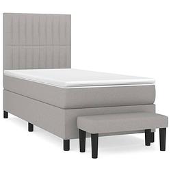 Foto van The living store boxspringbed - bed - 203 x 90 x 118/128 cm - lichtgrijs - pocketvering matras - middelharde