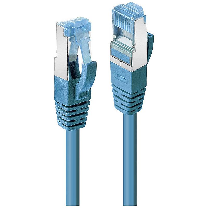 Foto van Lindy 47145 rj45 netwerkkabel, patchkabel cat 6a s/ftp 0.3 m blauw 1 stuk(s)