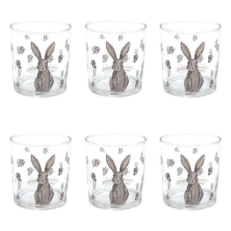 Foto van Haes deco - set van 6 waterglazen - ø 8x9 cm / 250 ml - glas - rustic easter bunny