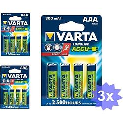 Foto van Varta oplaadbare batterij aaa hr3 800mah - 12 stuks (3 blisters a 4st)