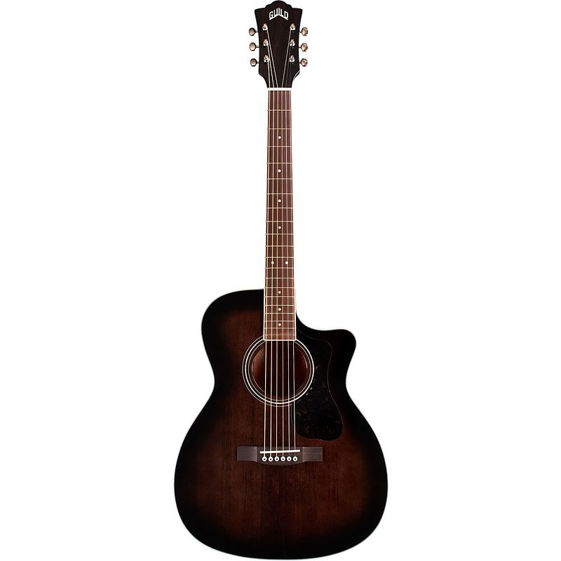 Foto van Guild westerly collection om-260ce deluxe flamed mahogany trans black burst elektrisch-akoestische westerngitaar