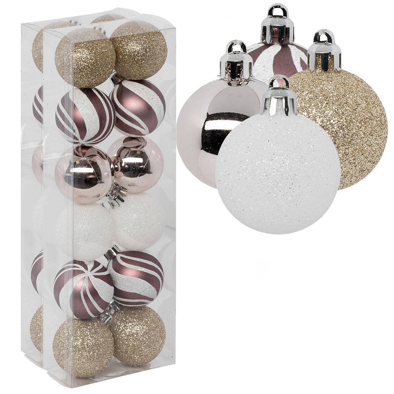 Foto van Atmosphera kerstballen - 24x - d4 cm - mix wit/roze/goud/champagne - plastic - kerstbal