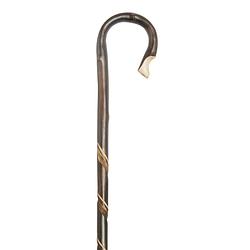 Foto van Classic canes herdersstaf - bruin - kastanjehout - geschroeid - dubbele spiraal - lengte 135 cm - pelgrimsstaf