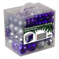 Foto van Kunststof kerstballen set 120 ballen - binnen buiten - zilver/paars