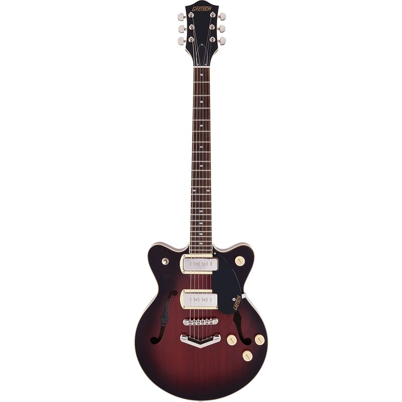 Foto van Gretsch g2655 p90 streamliner centerblock junior dc claret burst semi-akoestische gitaar