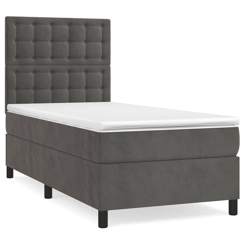 Foto van The living store boxspringbed - donkergrijs - 193 x 90 x 118/128 cm - fluweel - verstelbaar hoofdbord - pocketvering