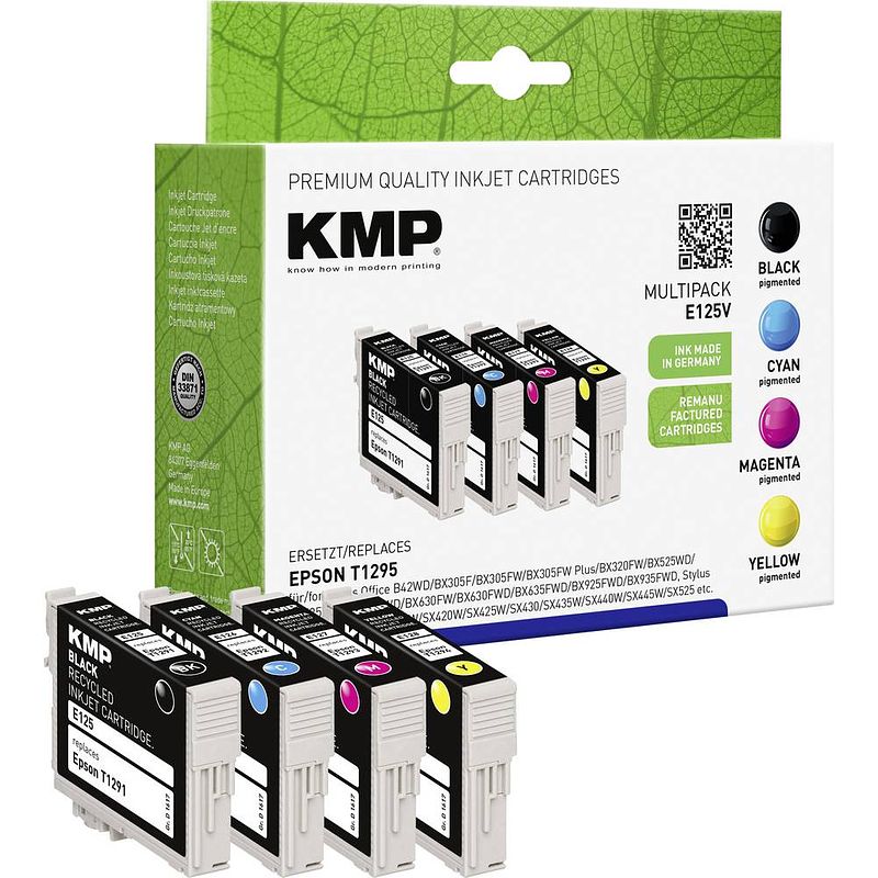 Foto van Kmp inkt vervangt epson t1291, t1292, t1293, t1294, t1295 compatibel combipack zwart, cyaan, magenta, geel e125v 1617,0050