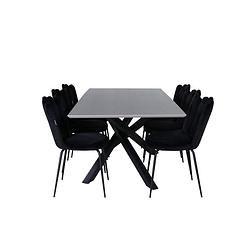 Foto van Piazzagrbl eethoek eetkamertafel grijs en 6 limhamn eetkamerstal velours zwart.