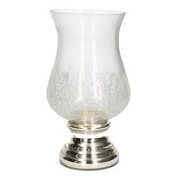 Foto van Craquele glazen kaarsenhouder voor theelichtjes/waxinelichtjes met zilveren voet 24 cm - waxinelichtjeshouders