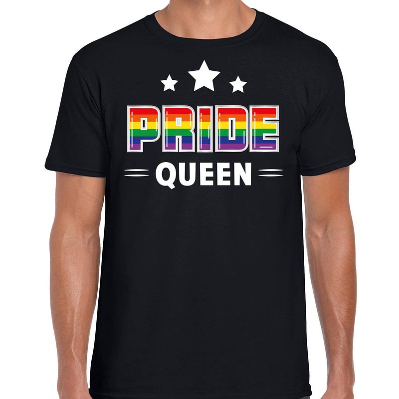 Foto van Bellatio decorations gay pride shirt - pride queen - regenboog - heren - zwart m - feestshirts