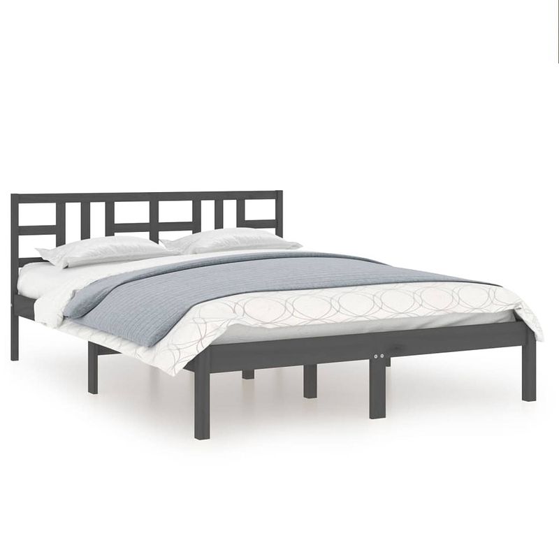 Foto van Vidaxl bedframe massief hout grijs 135x190 cm 4ft6 double