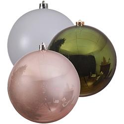 Foto van Kerstversieringen set van 6x grote kunststof kerstballen groen-wit-roze 14 cm glans - kerstbal